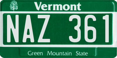 VT license plate NAZ361