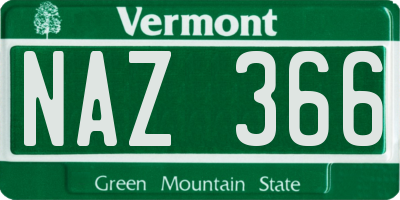 VT license plate NAZ366