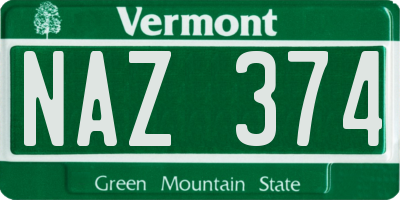VT license plate NAZ374
