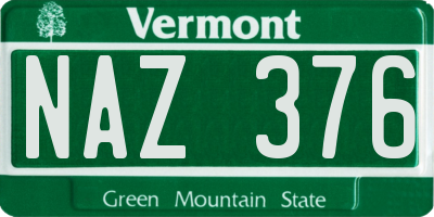 VT license plate NAZ376