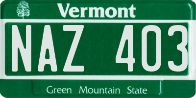 VT license plate NAZ403