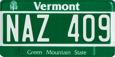 VT license plate NAZ409