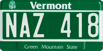 VT license plate NAZ418