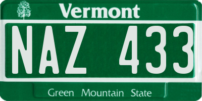 VT license plate NAZ433