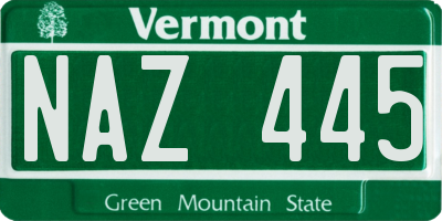 VT license plate NAZ445