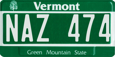 VT license plate NAZ474
