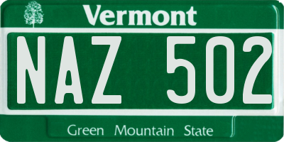 VT license plate NAZ502
