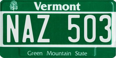 VT license plate NAZ503