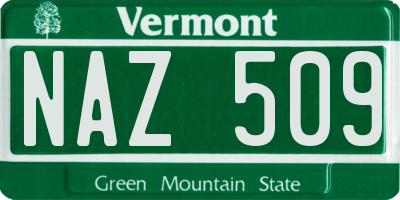 VT license plate NAZ509