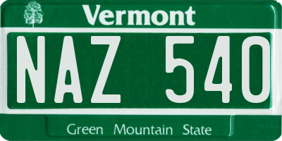 VT license plate NAZ540