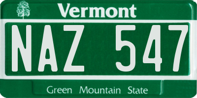 VT license plate NAZ547