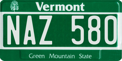 VT license plate NAZ580