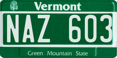 VT license plate NAZ603