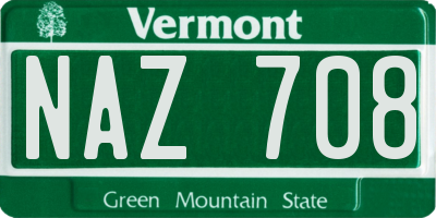 VT license plate NAZ708