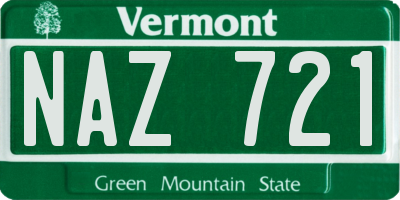 VT license plate NAZ721