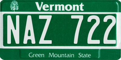 VT license plate NAZ722