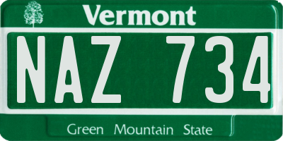 VT license plate NAZ734