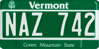 VT license plate NAZ742
