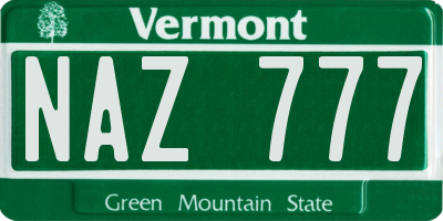 VT license plate NAZ777