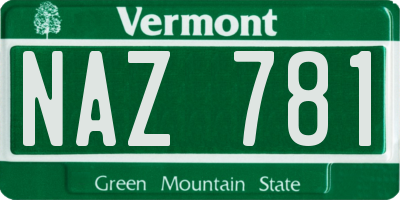 VT license plate NAZ781