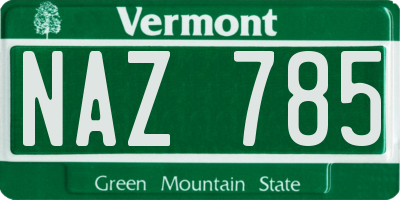VT license plate NAZ785