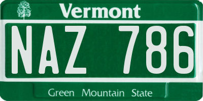 VT license plate NAZ786
