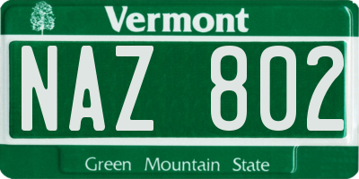 VT license plate NAZ802