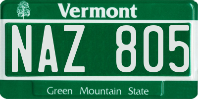 VT license plate NAZ805