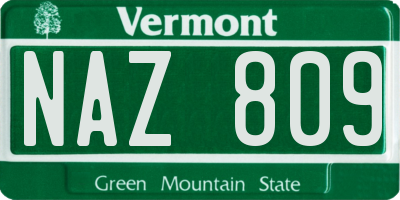 VT license plate NAZ809