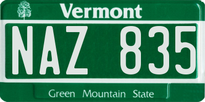 VT license plate NAZ835