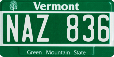 VT license plate NAZ836