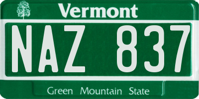 VT license plate NAZ837