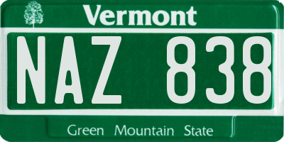 VT license plate NAZ838
