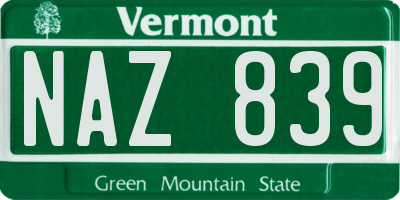 VT license plate NAZ839