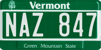 VT license plate NAZ847