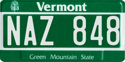 VT license plate NAZ848