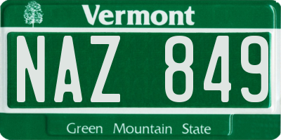 VT license plate NAZ849