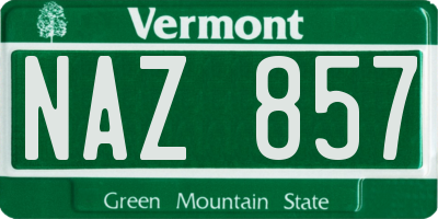 VT license plate NAZ857
