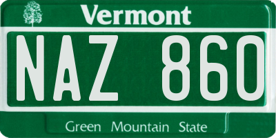VT license plate NAZ860