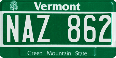 VT license plate NAZ862