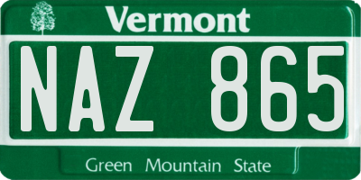 VT license plate NAZ865