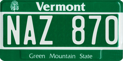VT license plate NAZ870