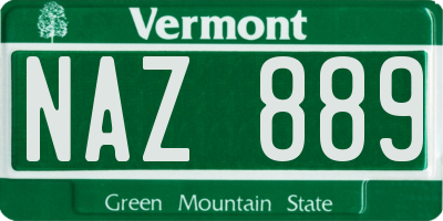 VT license plate NAZ889