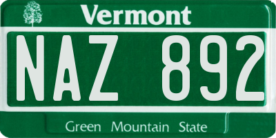 VT license plate NAZ892