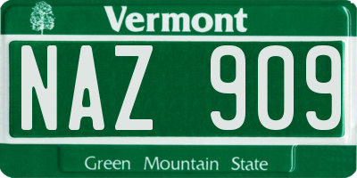 VT license plate NAZ909