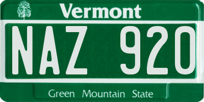VT license plate NAZ920