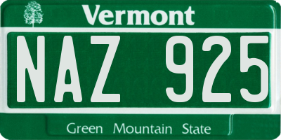 VT license plate NAZ925
