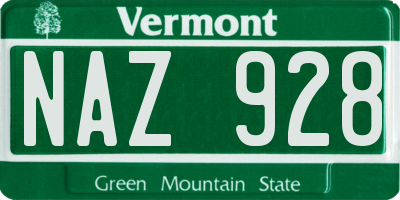 VT license plate NAZ928