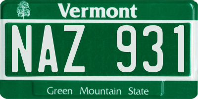 VT license plate NAZ931
