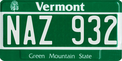 VT license plate NAZ932